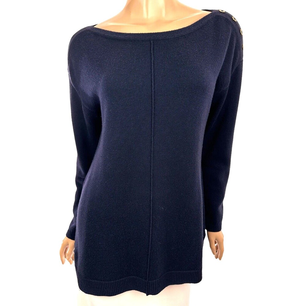 Talbots Pullover Sweater Navy Blue Size MP Long Sleeve Cotton Blend